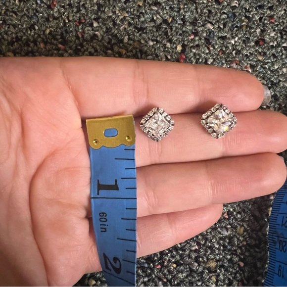 Princess Cut CZ Diamond Square Halo Studs Dainty Small Earrings Jewelry Accessor - Picture 16 of 16